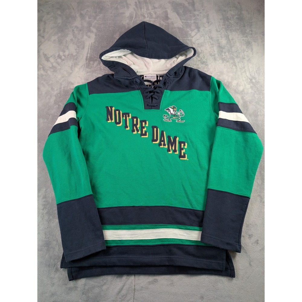 Champion Notre Dame Fighting Irish Men's S Green Navy Lace Up Hoodie Sweatshirt